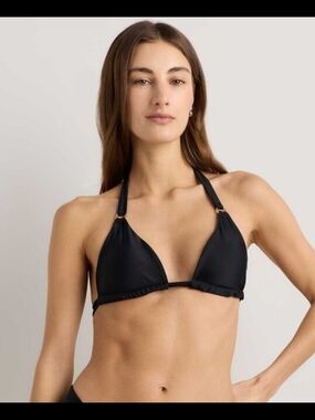 NWT! Quince Italian Full Coverage Ring Triangle Bikini Top Black Size Small
